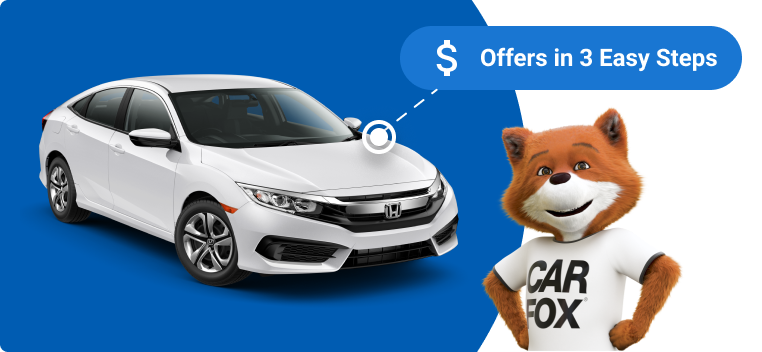 Car Fox next to a sedan offering to help you sell in 3 easy steps
